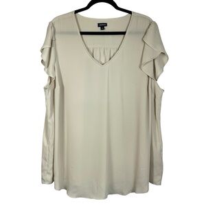 Torrid Short Sleeve Georgette Tulip Sleeve Oyster Gray Beige Greige Blouse 3X 3